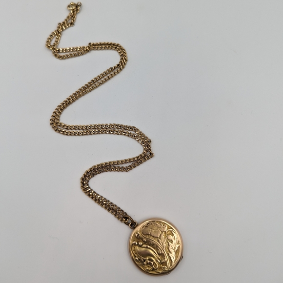 Antique/Vintage Floral Design Locket On Gold Filled Curb Chain 12K GF 24" AS IS - Picture 10 of 15